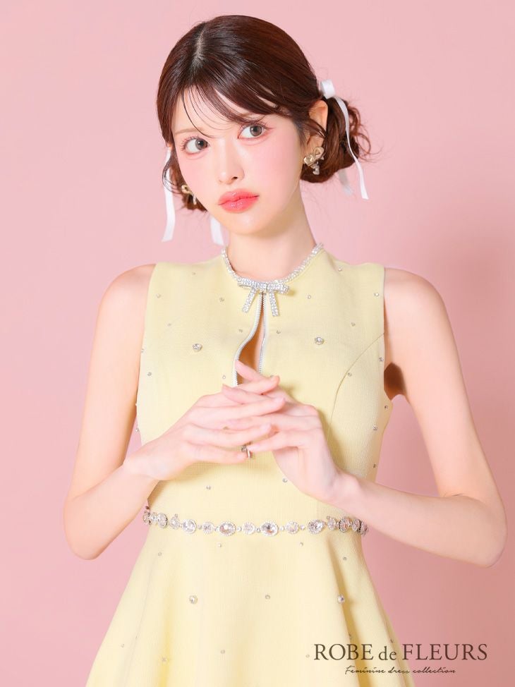 ROBE de FLEURS ローブドフルール リボンビジューバストカットフレアミニキャバドレス fm3618-c