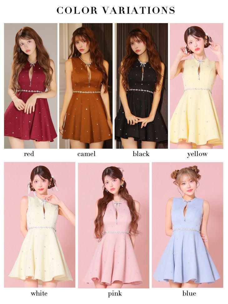 ROBE de FLEURS ローブドフルール リボンビジューバストカットフレアミニキャバドレス fm3618-c