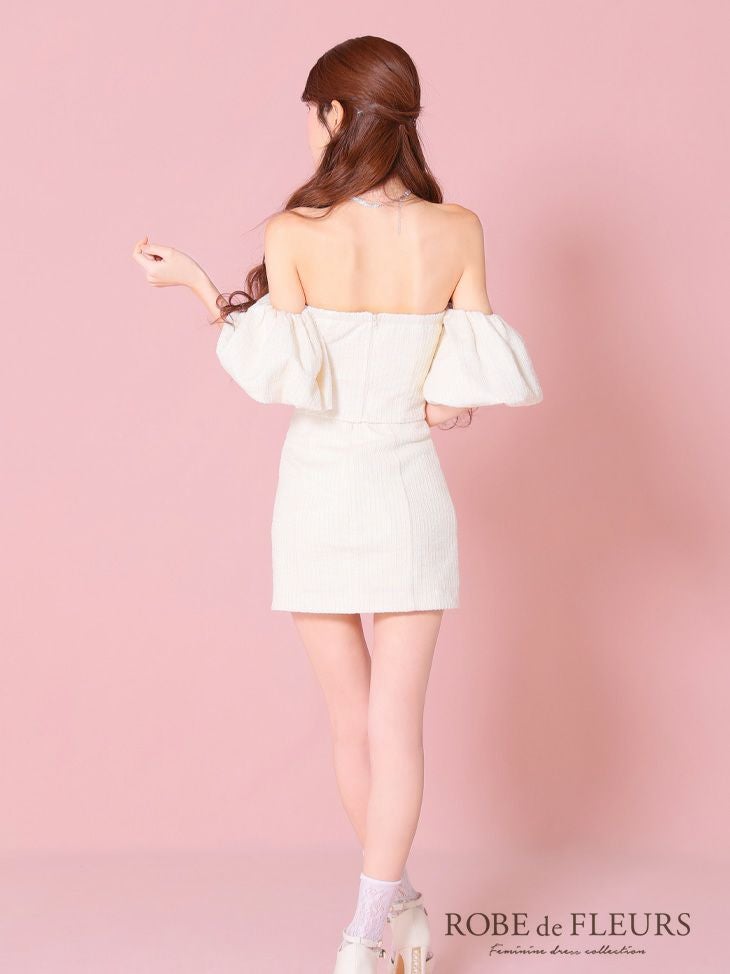 ROBE de FLEURS ローブドフルール ニットツイードオフショルセットアップタイトミニキャバドレス fm3269