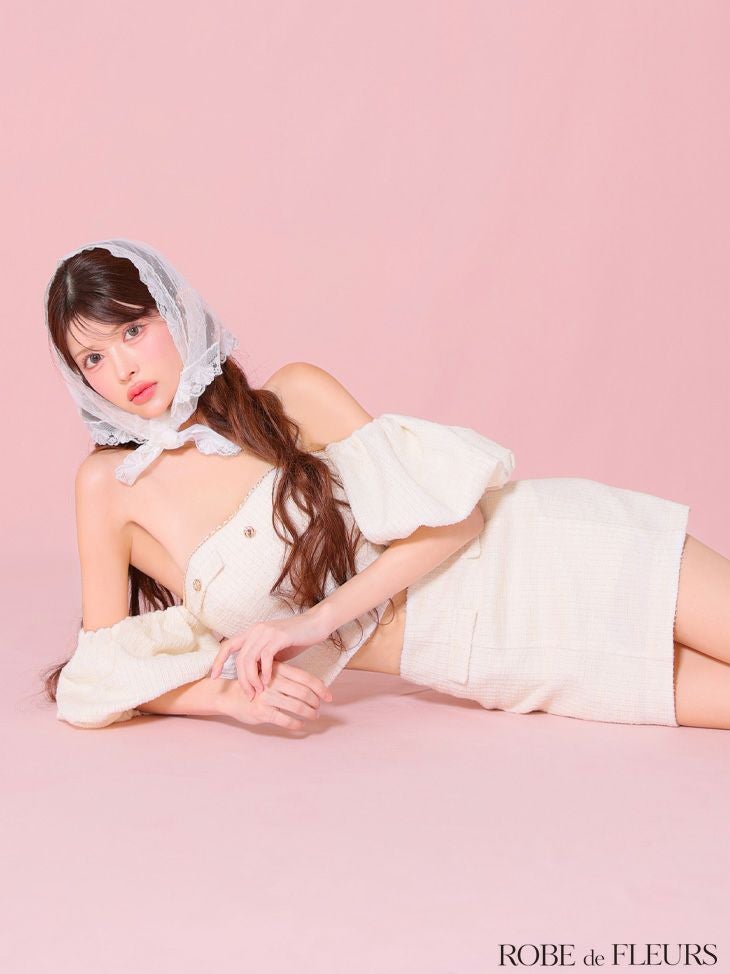 ROBE de FLEURS ローブドフルール ニットツイードオフショルセットアップタイトミニキャバドレス fm3269-c