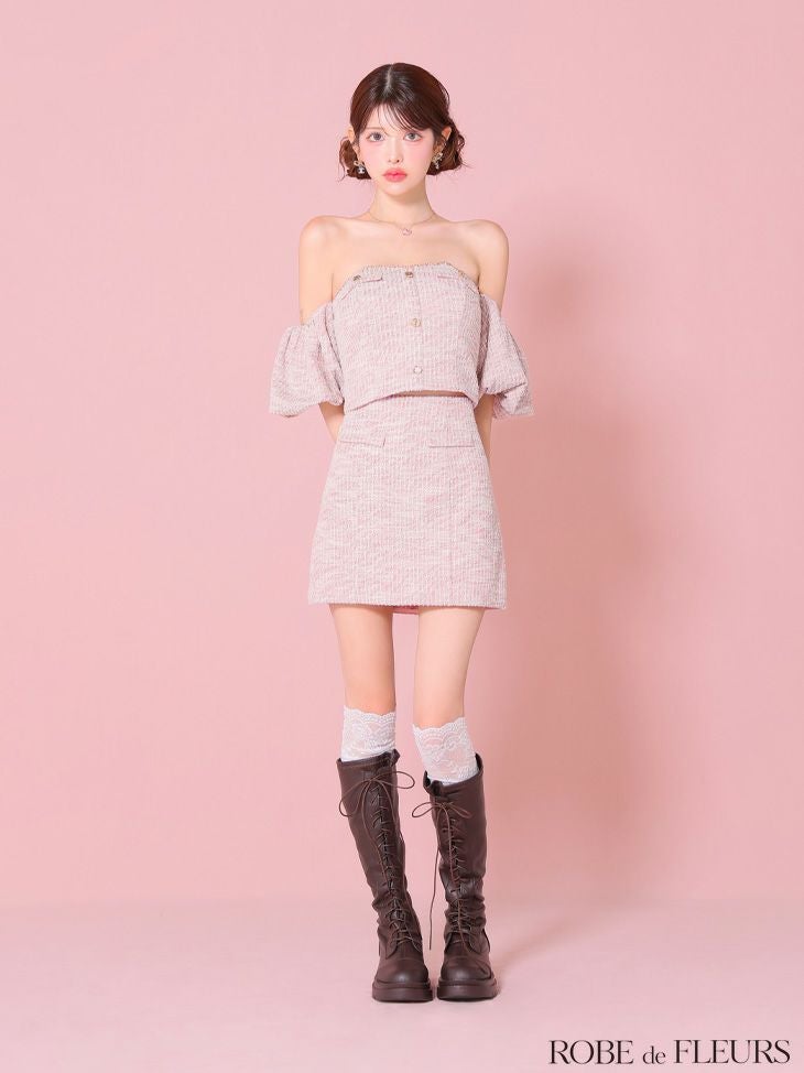 ROBE de FLEURS ローブドフルール ニットツイードオフショルセットアップタイトミニキャバドレス fm3269-c