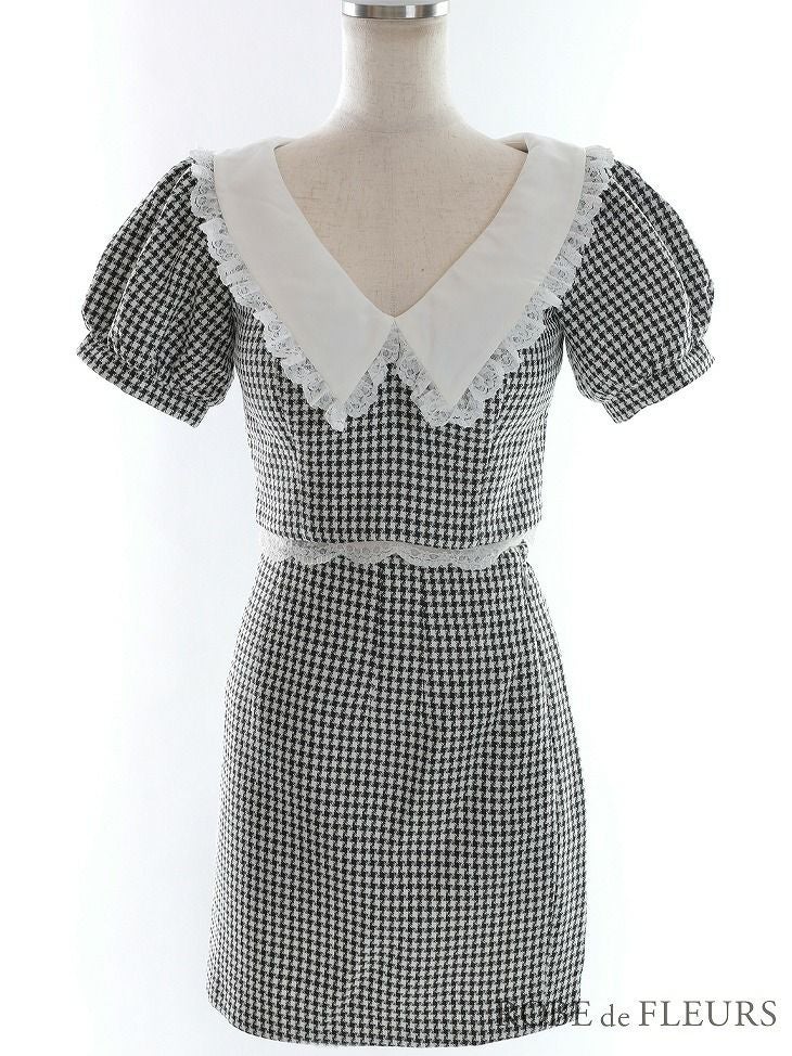 【*ROBE de FLEURS SALE*】 ROBE de FLEURS ローブドフルール フリル襟ｘパフスリーブツーピースミニキャバドレス fm2637-s25