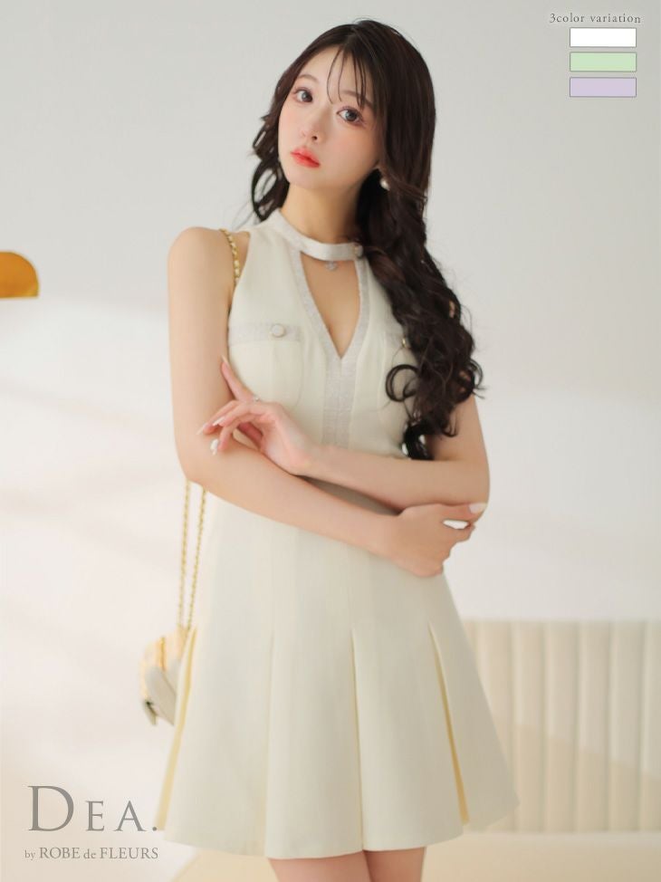  DEA. ディア バイ ローブドフルール ミント スプリングツイード×ホルターミニフレアドレス de3519-1