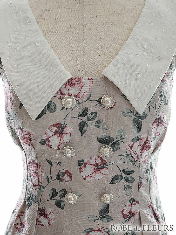 ROBE de FLEURS ローブドフルール ビーズ襟ｘローズジャガード台形ミニキャバドレス fm2457-s25