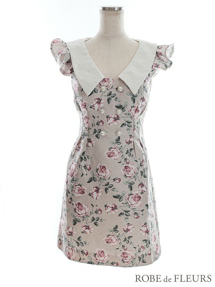 ROBE de FLEURS ローブドフルール ビーズ襟ｘローズジャガード台形ミニキャバドレス fm2457-s25