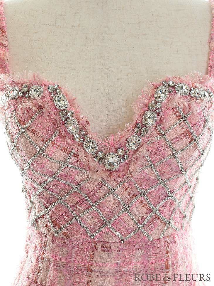ROBE de FLEURS ローブドフルール 大粒ビジューｘラメツイードミニキャバドレス fm2655-s25