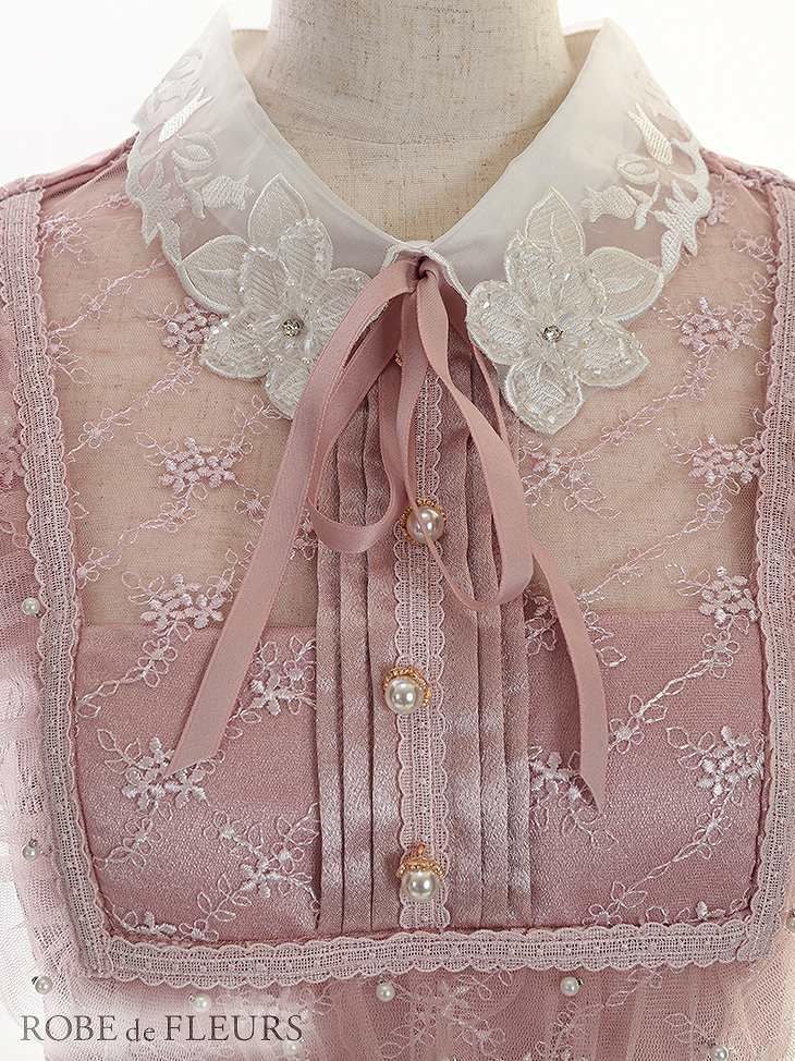 ROBE de FLEURS ローブドフルール パールチュールｘ襟付きミニキャバドレス fm2549-s25