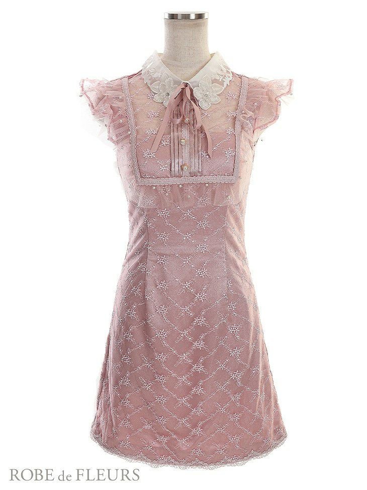 ROBE de FLEURS ローブドフルール パールチュールｘ襟付きミニキャバドレス fm2549-s25