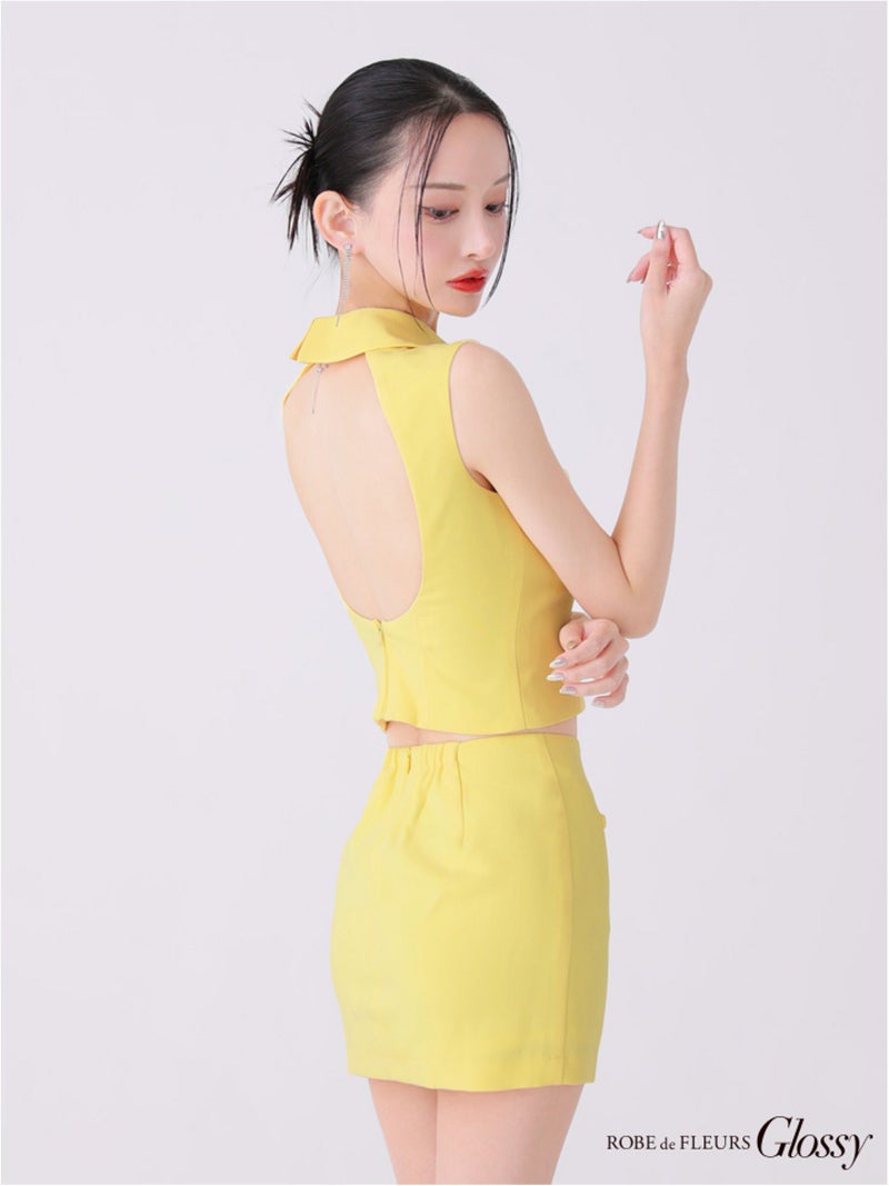 Glossy ローブドフルールグロッシー バックオープンフロントジップタイトセットアップミニキャバドレス gl3925-c