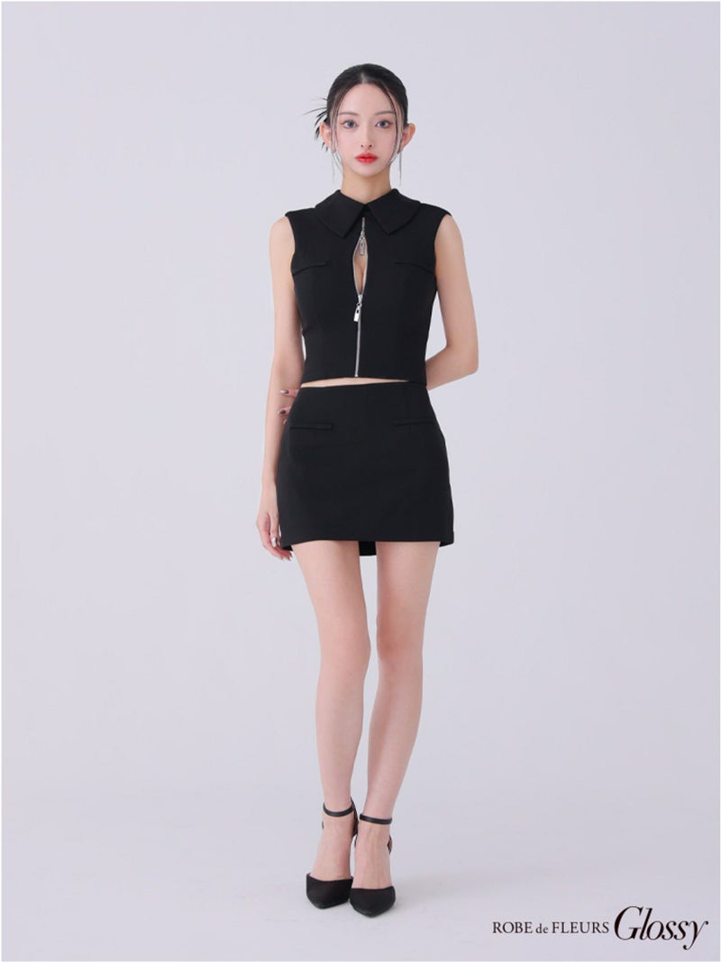 Glossy ローブドフルールグロッシー バックオープンフロントジップタイトセットアップミニキャバドレス gl3925-c