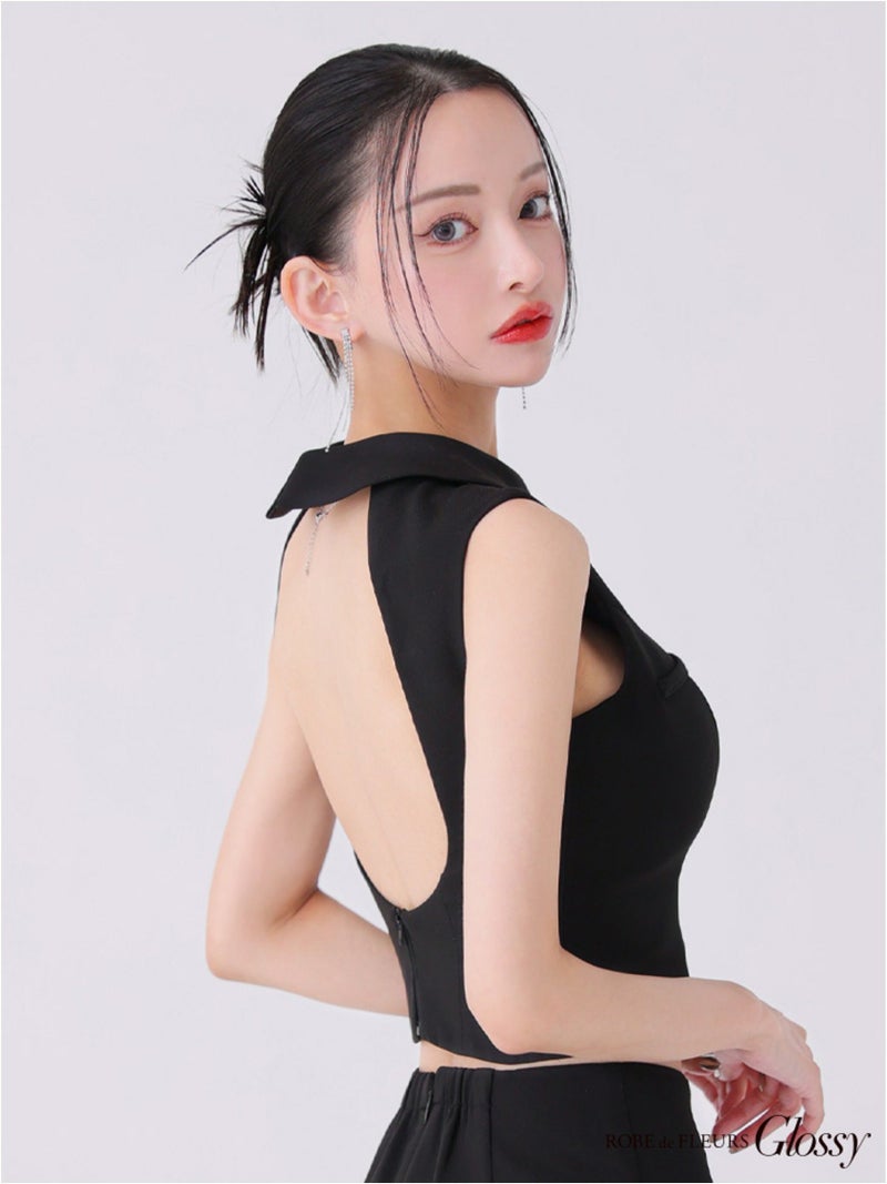 Glossy ローブドフルールグロッシー バックオープンフロントジップタイトセットアップミニキャバドレス gl3925-c