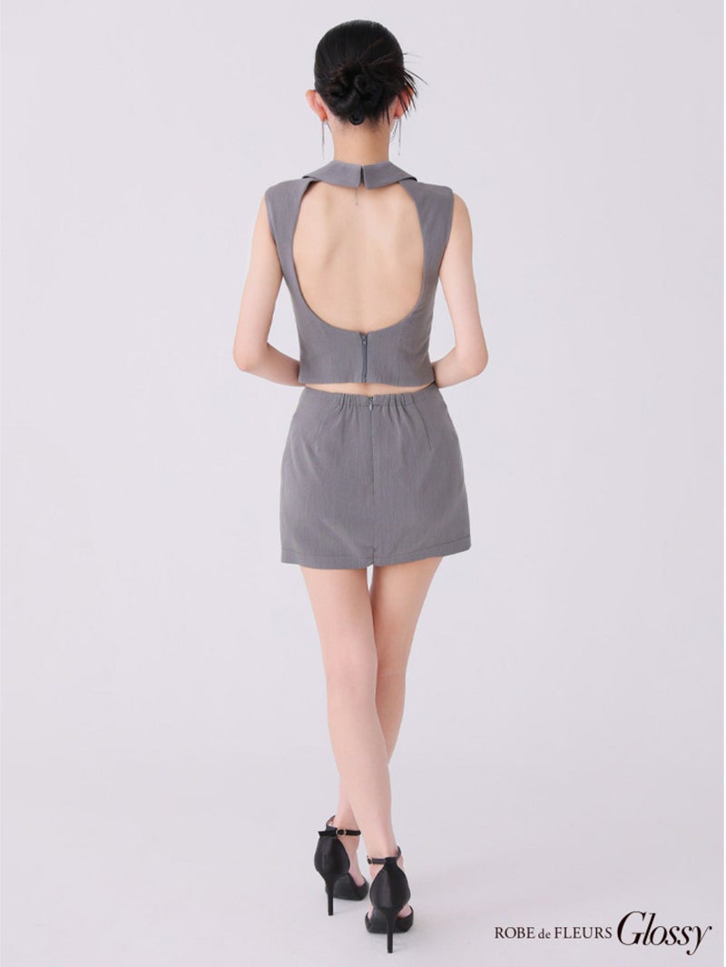 Glossy ローブドフルールグロッシー バックオープンフロントジップタイトセットアップミニキャバドレス gl3925-c