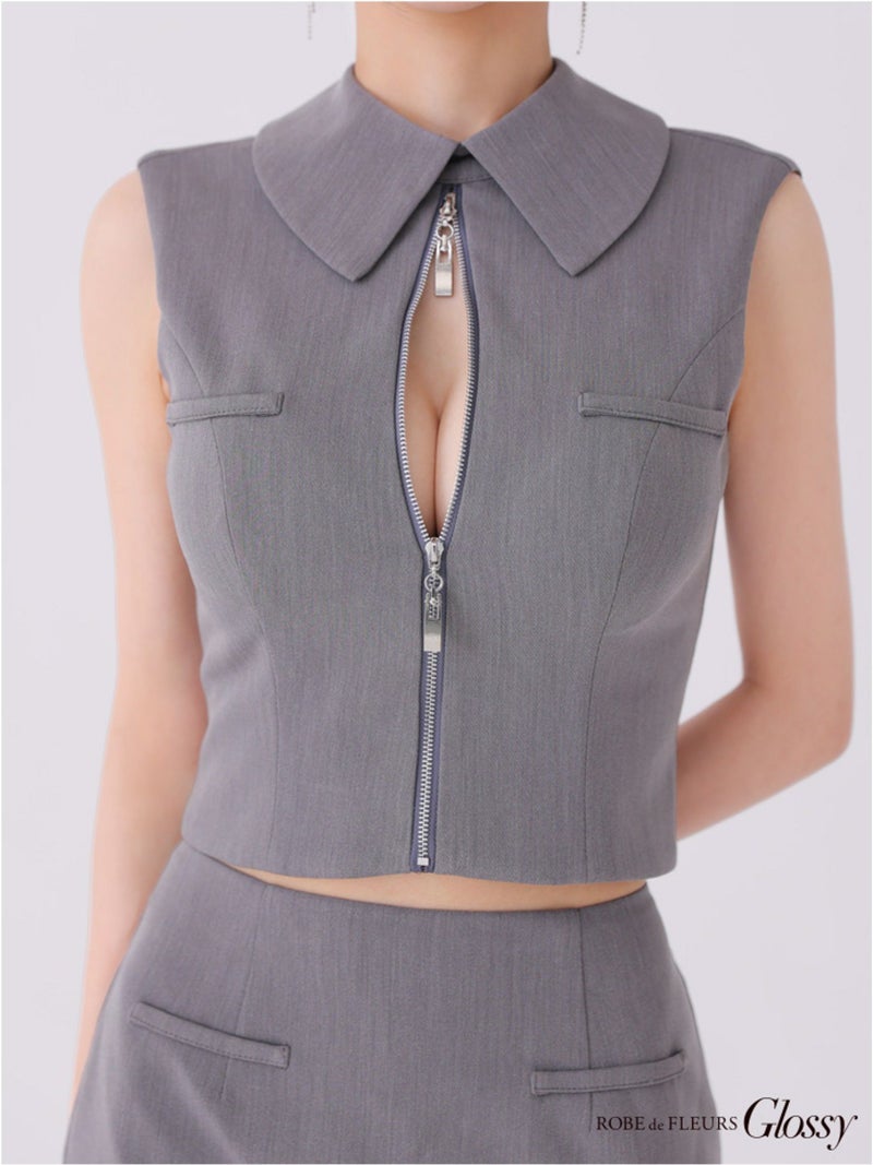 Glossy ローブドフルールグロッシー バックオープンフロントジップタイトセットアップミニキャバドレス gl3925-c