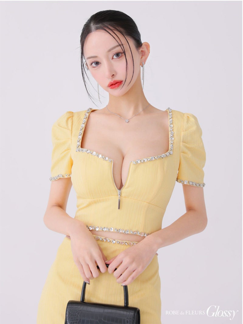 Glossy ローブドフルールグロッシー ビジューリブニットウエストシアータイトキャバドレス gl3922-c