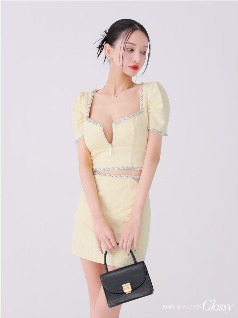 Glossy ローブドフルールグロッシー ビジューリブニットウエストシアータイトキャバドレス gl3922-c