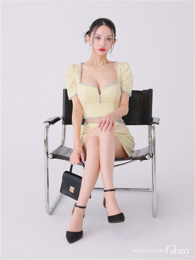 Glossy ローブドフルールグロッシー ビジューリブニットウエストシアータイトキャバドレス gl3922-c