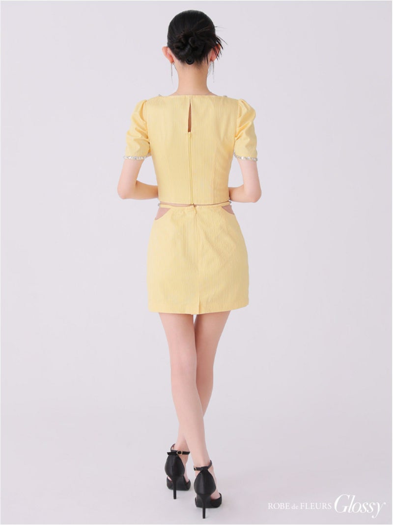 Glossy ローブドフルールグロッシー ビジューリブニットウエストシアータイトキャバドレス gl3922-c