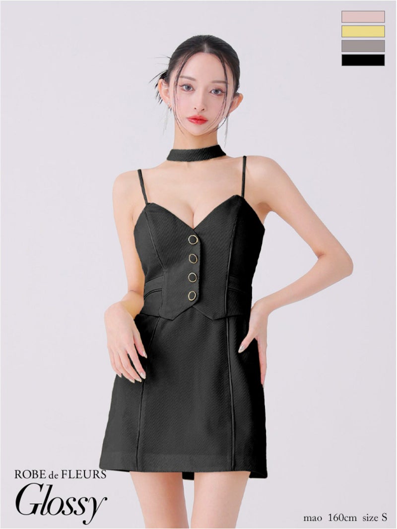 Glossy ローブドフルールグロッシー チョーカーデザインフロントボタンタイトキャバドレス gl3921-c