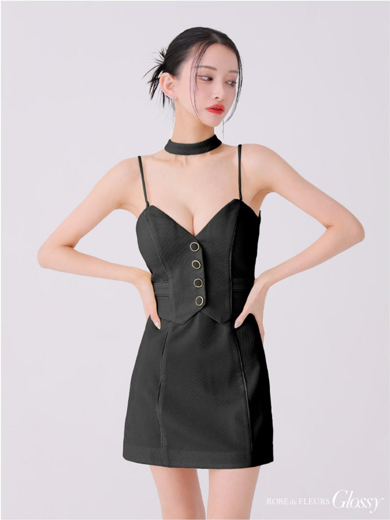 Glossy ローブドフルールグロッシー チョーカーデザインフロントボタンタイトキャバドレス gl3921-c