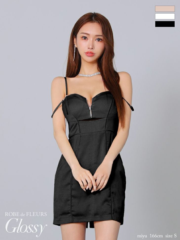 Glossy ローブドフルールグロッシー ホワイト バストジップフェイクスエードパイピングタイトミニキャミキャバドレス gl3904-2