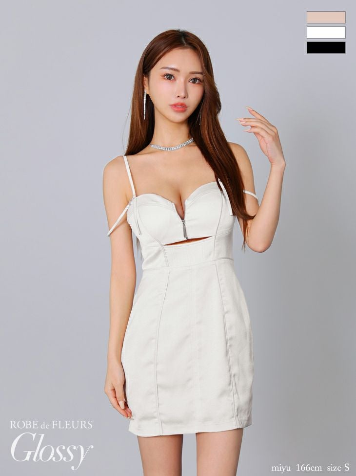 Glossy ローブドフルールグロッシー ブラック バストジップフェイクスエードパイピングタイトミニキャミキャバドレス gl3904-3