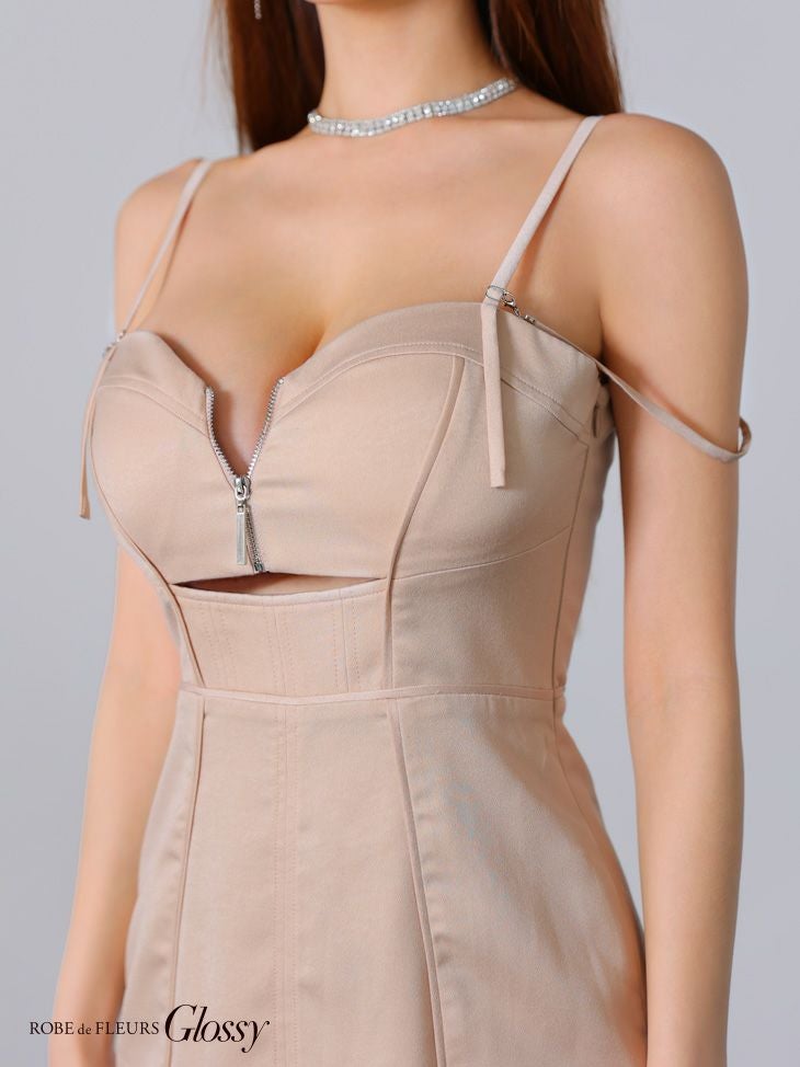 Glossy ローブドフルールグロッシー ブラック バストジップフェイクスエードパイピングタイトミニキャミキャバドレス gl3904-3