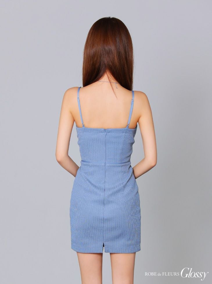 Glossy ローブドフルールグロッシー ブルー バストレースリブタイトミニキャバドレス gl3915-1