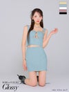 Glossy ローブドフルールグロッシー ブルー バストリボンストレッチワッフルセットアップミニキャバドレス gl3589-1