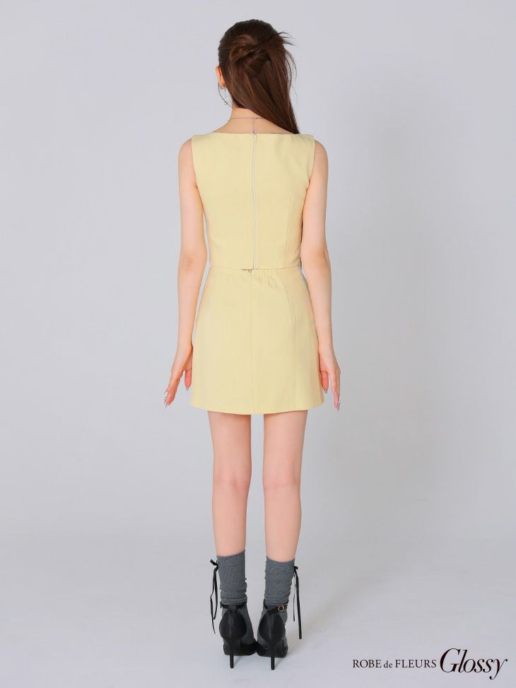 Glossy ローブドフルールグロッシー ブラック バストリボンストレッチワッフルセットアップミニキャバドレス gl3589-4