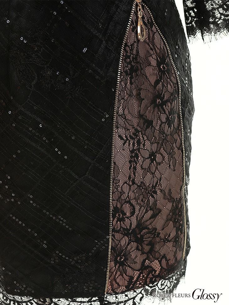 Glossy ローブドフルールグロッシー ジップデザイン×ラグジュアリータイトミニキャバドレス gl2342-s25