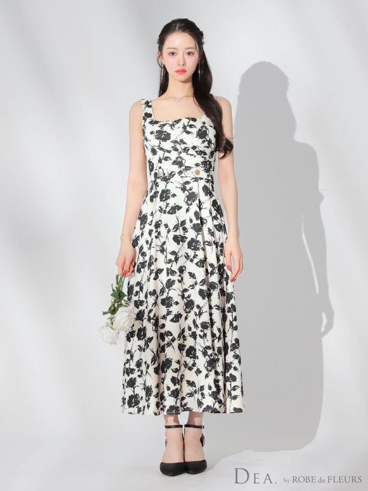 DEA. ディア バイ ローブドフルール 花柄スクエアネックフレアロングキャバドレス de3382-c