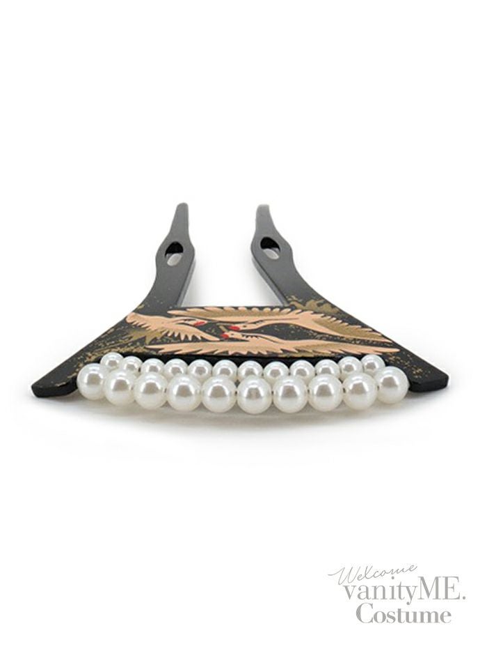 パール付きかんざし 鶴 黒 花魁 和装 髪飾り vcsit-24118