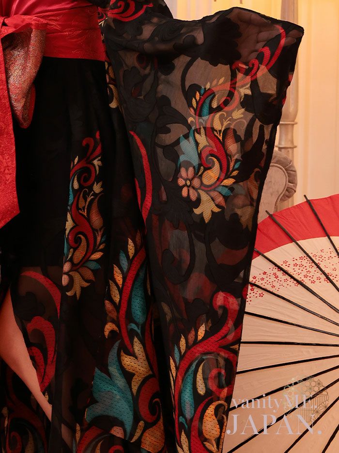 2点セット】 漆黒花魁 花魁コスチューム モダン柄 遊女 和柄 本格和装