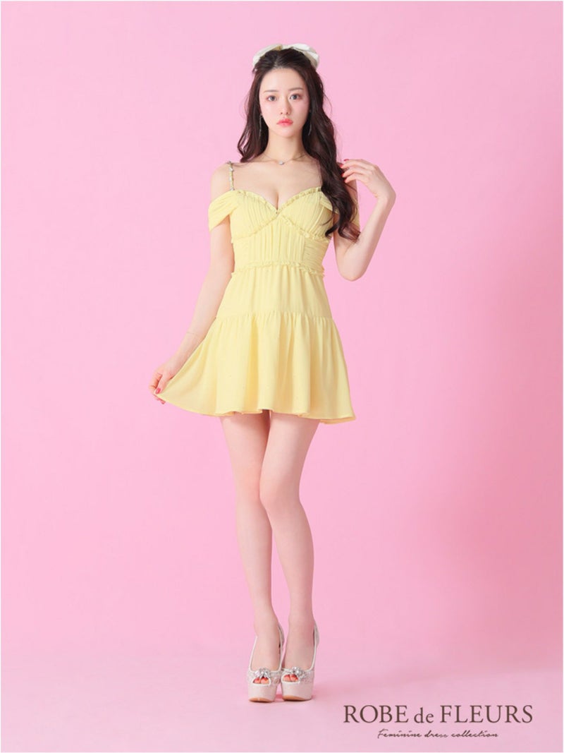 ROBE de FLEURS ローブドフルール 2way オフショルラメシフォンキャミフレアミニキャバドレス fm3381-c