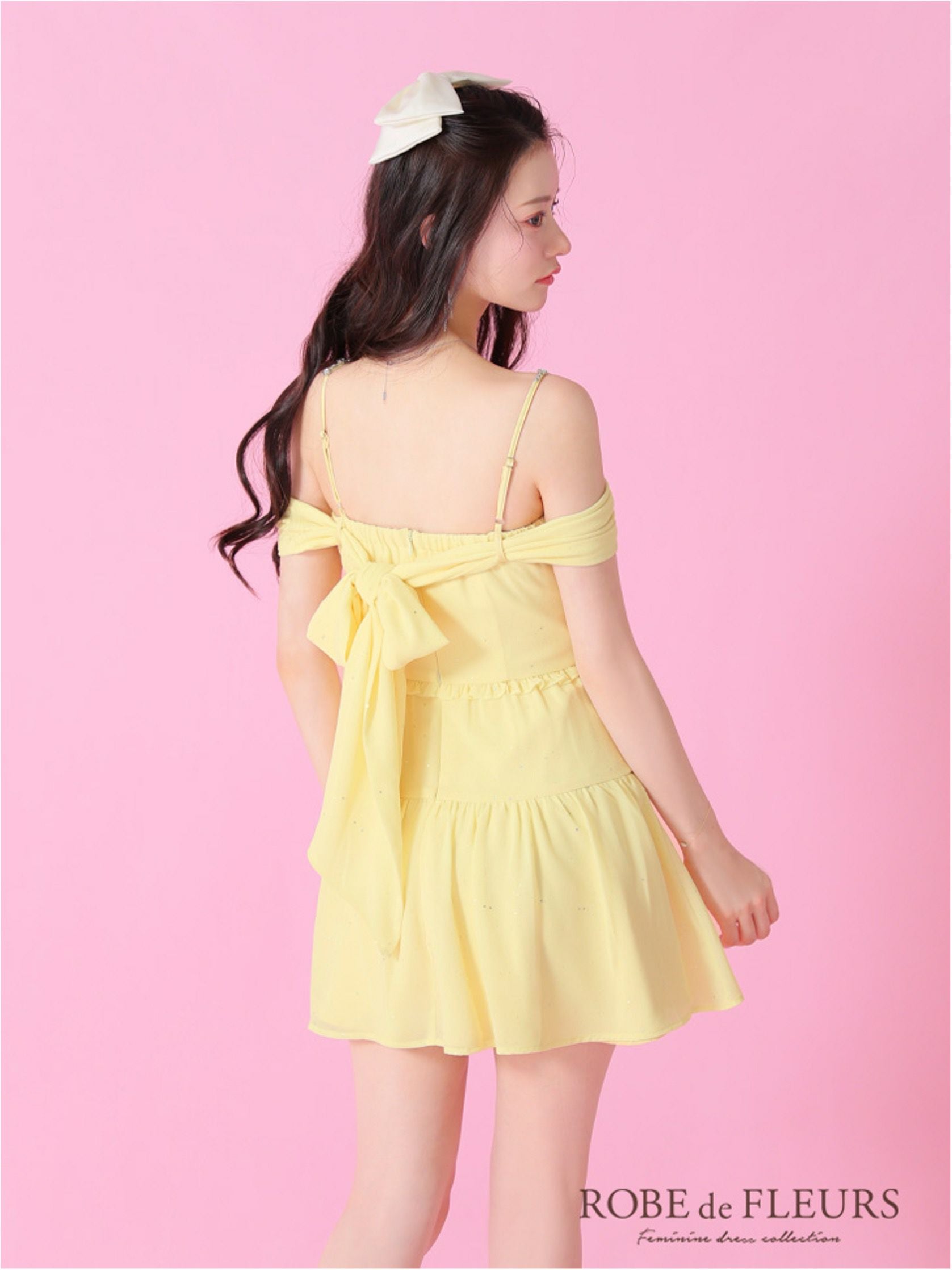 ROBE de FLEURS ローブドフルール 2way オフショルラメシフォンキャミ
