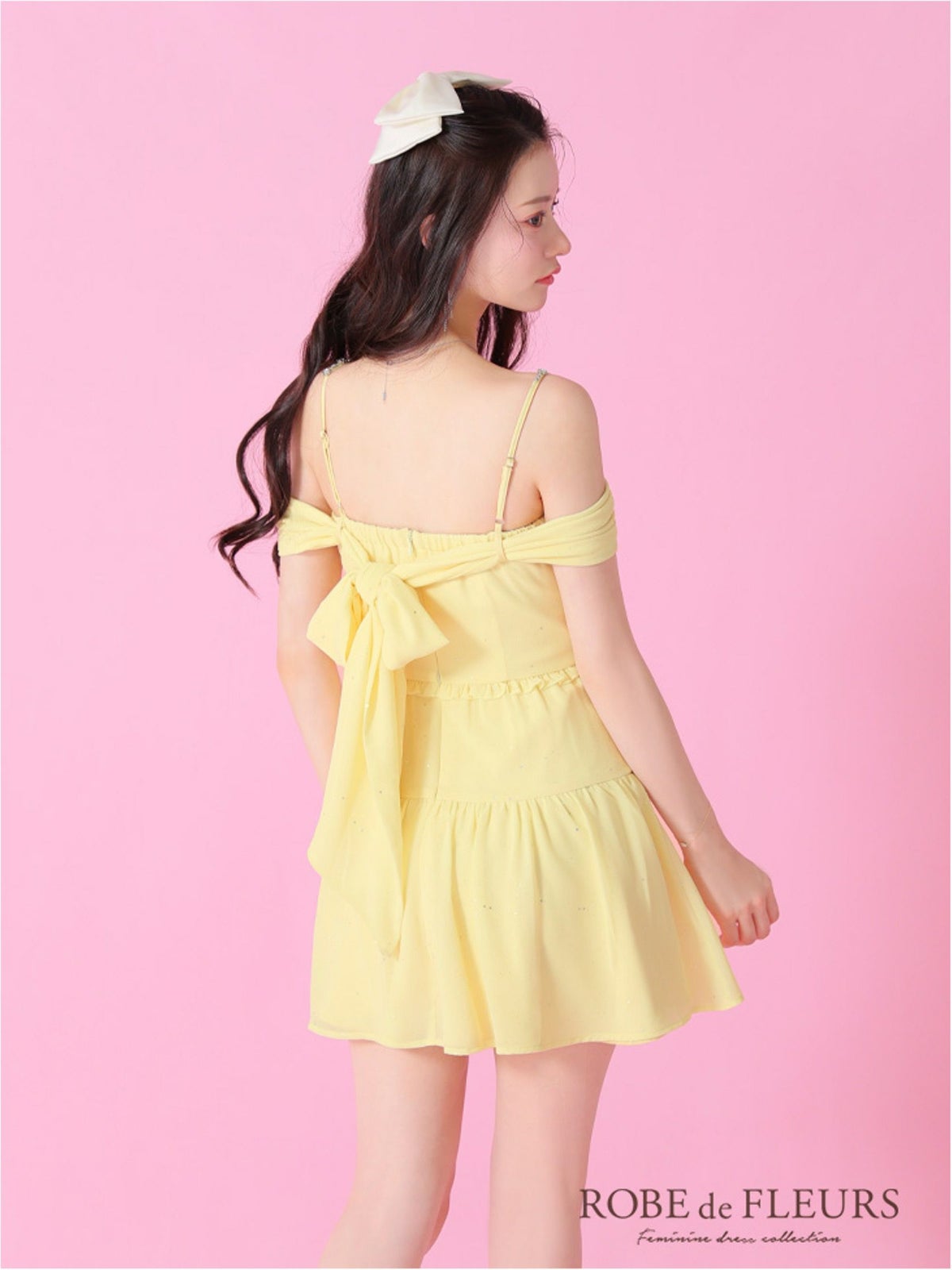 ROBE de FLEURS ローブドフルール 2way オフショルラメシフォンキャミフレアミニキャバドレス fm3381-c