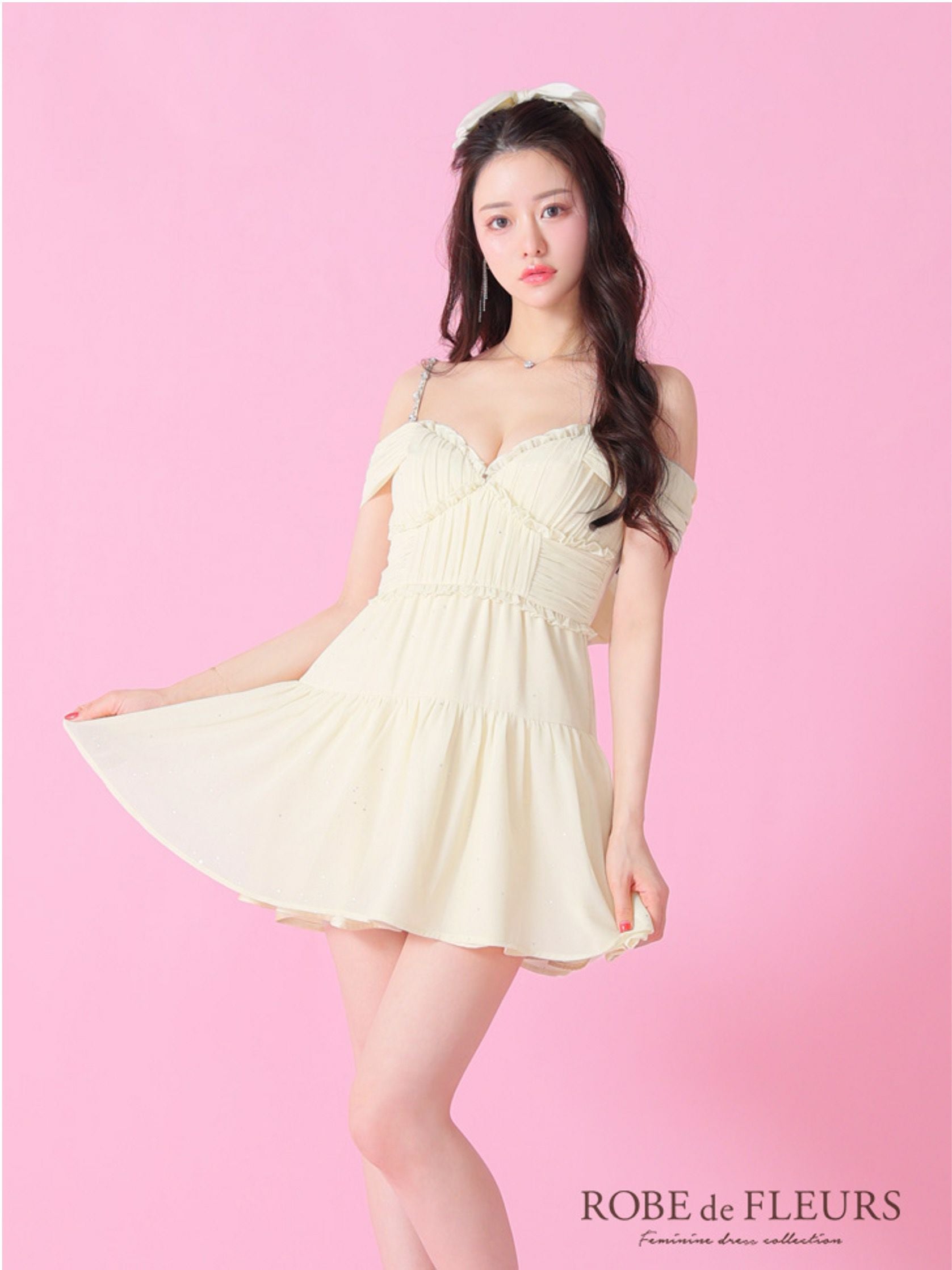 ROBE de FLEURS ローブドフルール 2way オフショルラメシフォンキャミ
