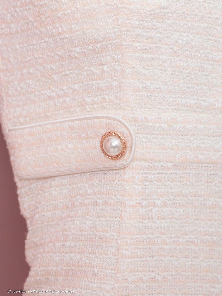 an アン アイボリー スプリングツイード フロントジップ パールボタン タイト ミニドレス aoc-3812-1