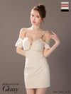 Glossy ローブドフルールグロッシー アイボリー 2wayボレロ付きシンプルリブタイトキャミキャバドレス gl3906-3