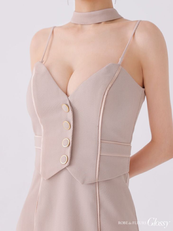 Glossy ローブドフルールグロッシー ブラック チョーカーデザインフロントボタンタイトキャバドレス gl3921-4