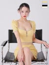 Glossy ローブドフルールグロッシー イエロー ビジューリブニットウエストシアータイトキャバドレス gl3922-1