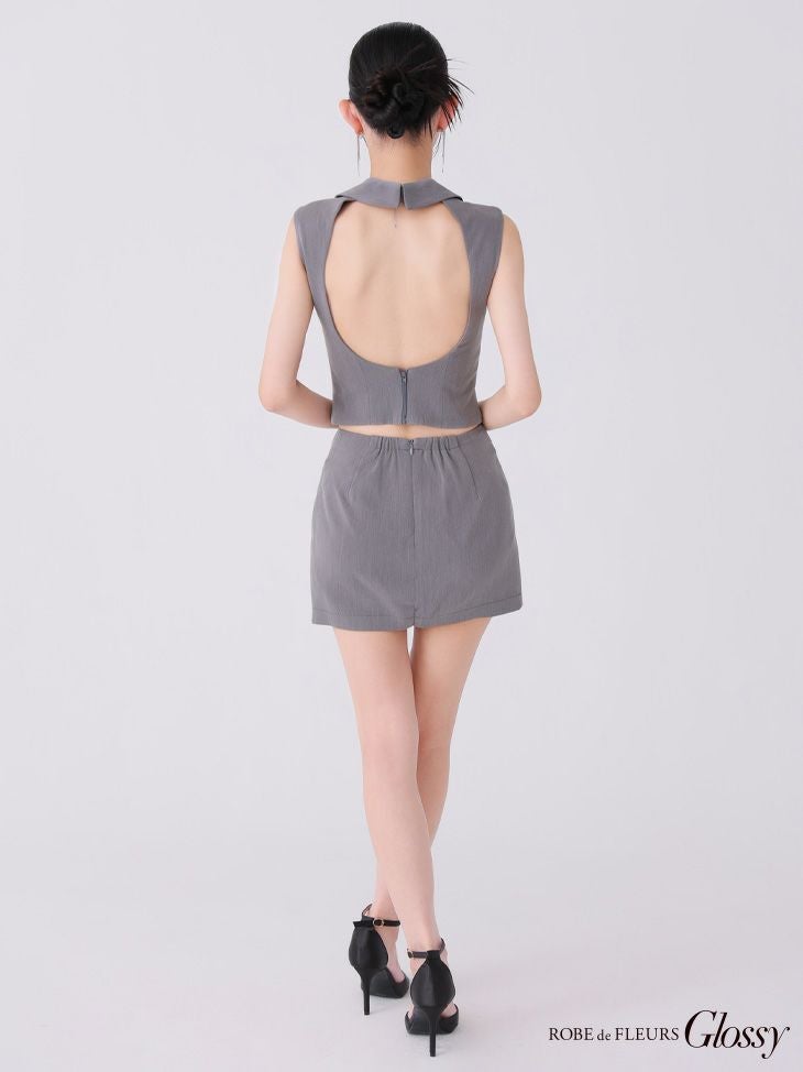 Glossy ローブドフルールグロッシー イエロー バックオープンフロントジップタイトセットアップミニキャバドレス gl3925-1