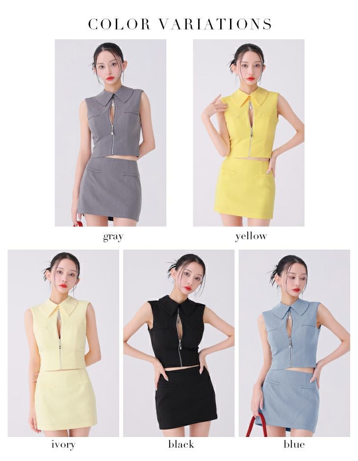 Glossy ローブドフルールグロッシー イエロー バックオープンフロントジップタイトセットアップミニキャバドレス gl3925-1