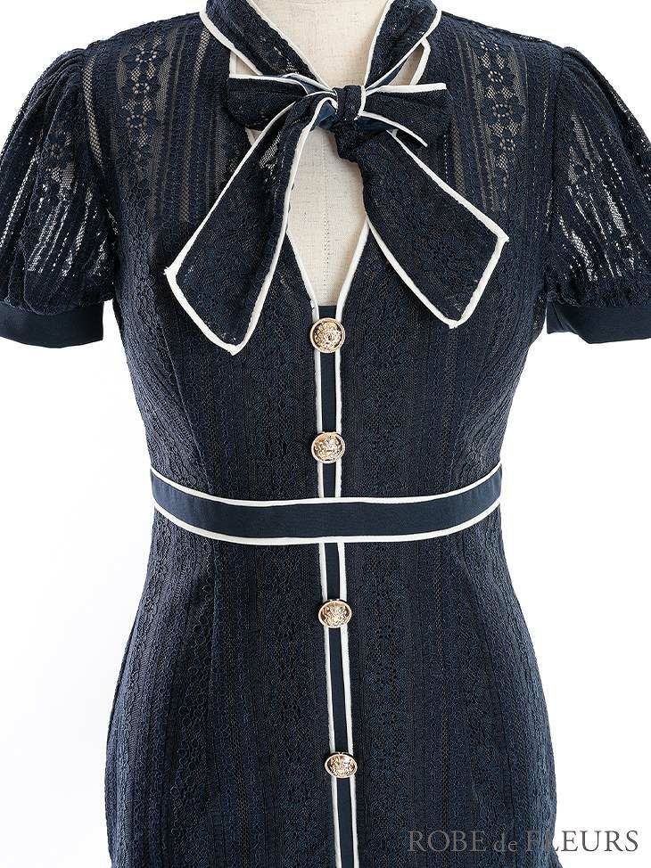 ROBE de FLEURS ローブドフルール ホワイト リボン×レースミニドレス fm2944-1