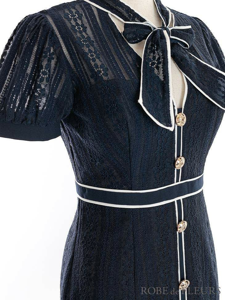 ROBE de FLEURS ローブドフルール ホワイト リボン×レースミニドレス fm2944-1