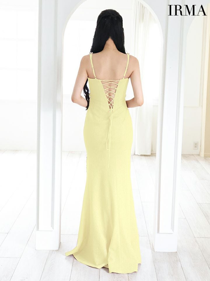 IRMA イルマ ワンカラー/タックビジューライン/スリット入り/タイト ロングドレス ir51777-c