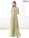 IRMA イルマ ワンカラー/オフショル/ビジュー/タックデザイン/スリット入り/プリーツ/ロングドレス ir51780-c