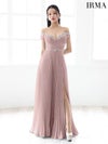 IRMA イルマ ワンカラー/オフショル/ビジュー/タックデザイン/スリット入り/プリーツ/ロングドレス ir51780-c