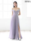 IRMA イルマ ワンカラー/オフショル/ビジュー/タックデザイン/スリット入り/プリーツ/ロングドレス ir51780-c