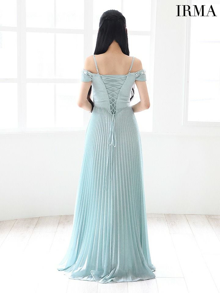 IRMA イルマ ワンカラー/オフショル/ビジュー/タックデザイン/スリット入り/プリーツ/ロングドレス ir51780-c